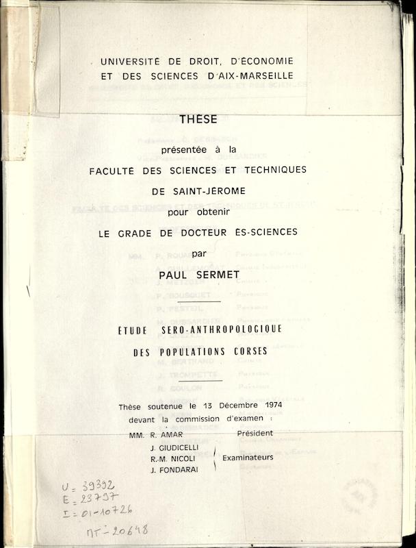 >Etude séro-anthropologique des populations Corses