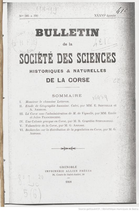 >Bulletin de la Société des Sciences Historiques et Naturelles de la Corse, n°385-389