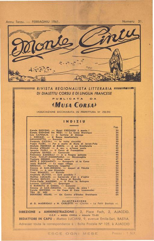 >Monte Cintu Numaru 21 Ferraghju 1961