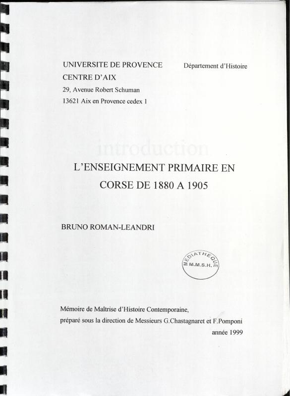 >L'enseignement primaire en Corse de 1880 à 1905