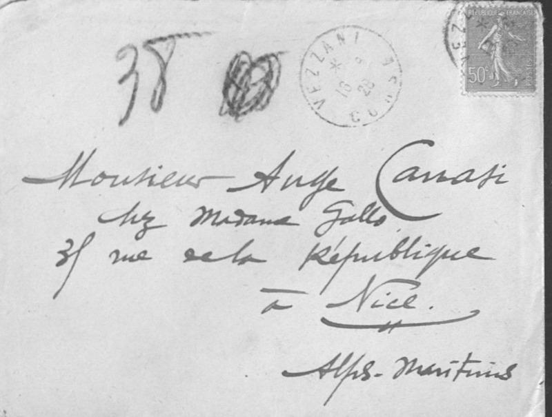 Enveloppes des correspondances de Joseph-Antoine Canasi