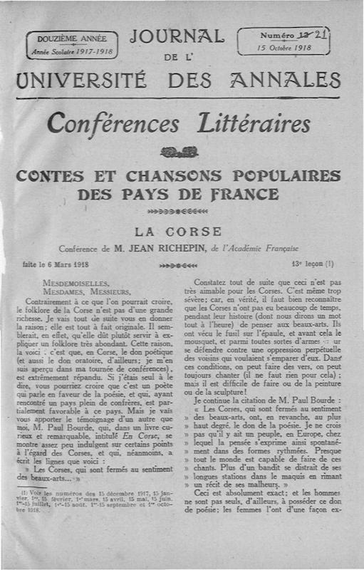 >Contes et chansons populaires des pays de France - La Corse