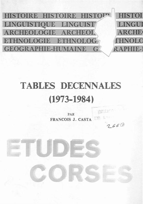 Études Corses tables décennales (1973-1984)