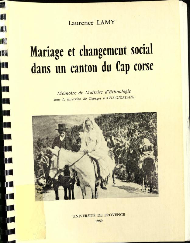 >Mariage et changement social dans un canton du Cap Corse