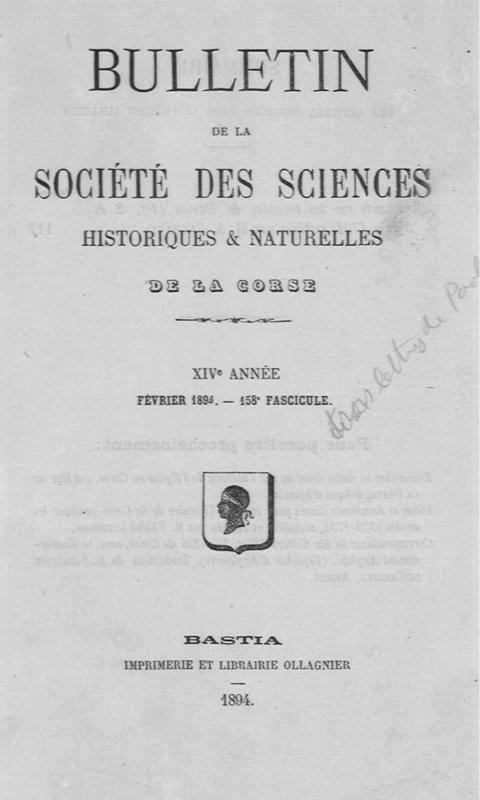 >Bulletin de la Société des Sciences Historiques et Naturelles de la Corse, 158e fascicule, février 1894
