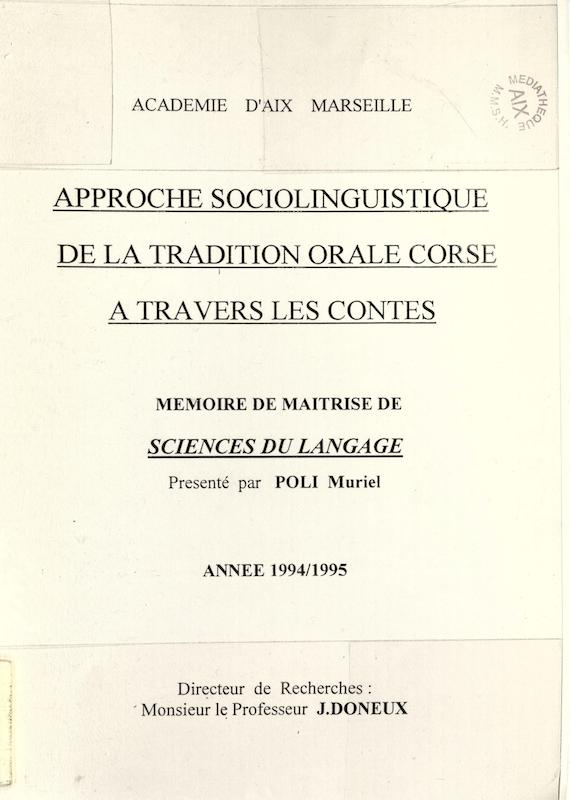 >Approche sociolinguistique de la tradition orale en Corse à travers les contes