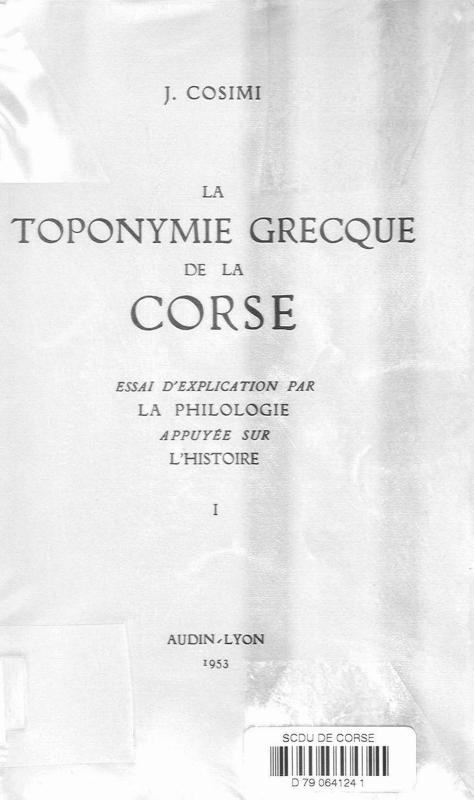 >La toponymie grecque de la Corse