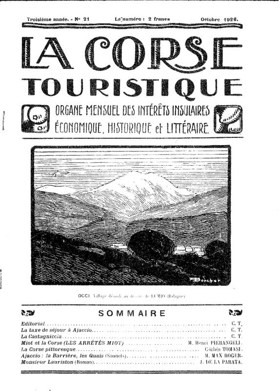 >La Corse touristique. Octobre 1926