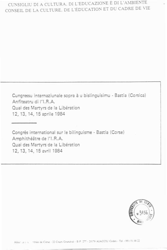 >Cungressu internaziunale sopra à u bislinguisimu - Bastia