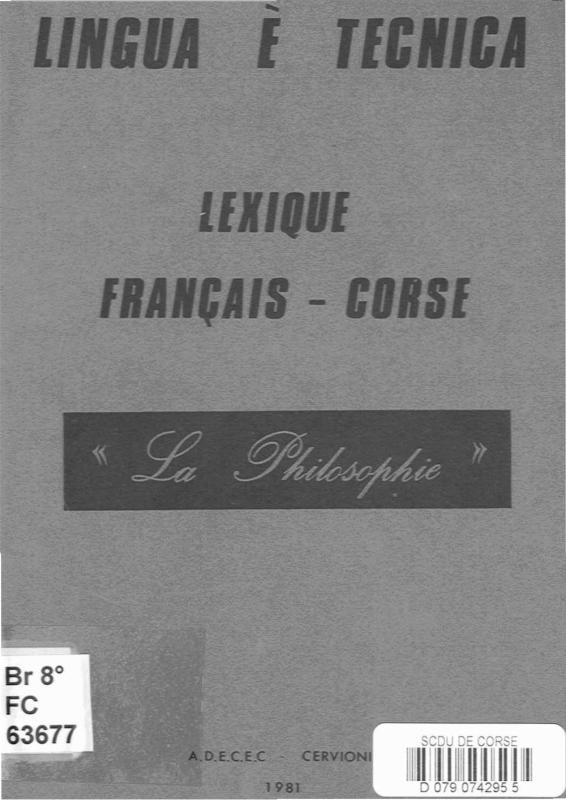 >Lexique français-corse : la philosophie / Lingua e Tecnica
