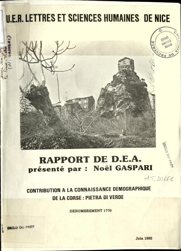 >Contribution à la connaissance démographique de la Corse : Pietra di Verde