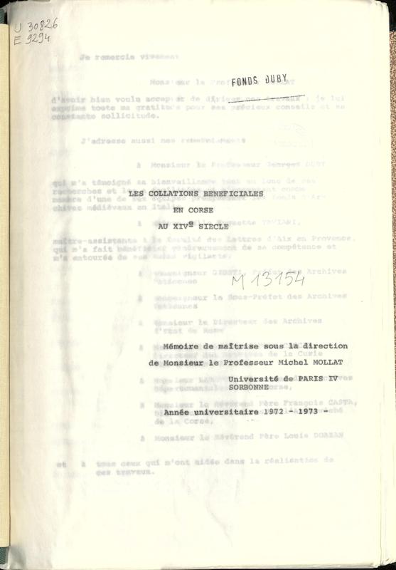 >Les collations bénéficiales en Corse au XIVe siècle