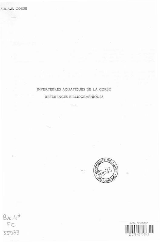 Invertébrés aquatiques de la Corse, références bibliographiques