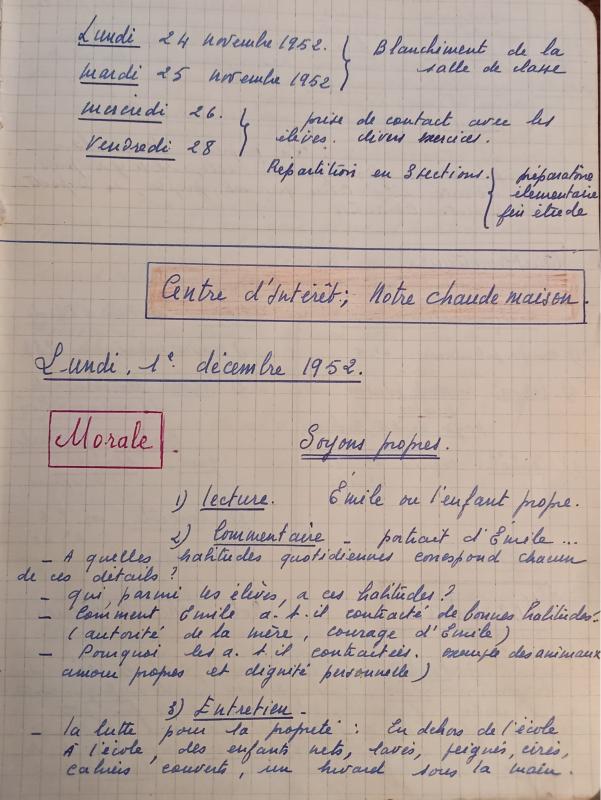 Journal de classe  de  Françoise Vaccarezza (année scolaire 1952-1953)