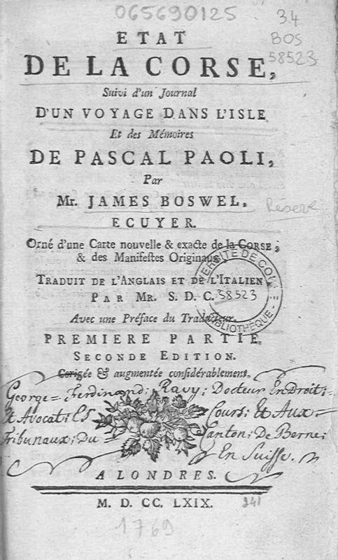 État de la Corse suivi d'un journal d'un voyage dans l'isle et des mémoires de Pascal Paoli